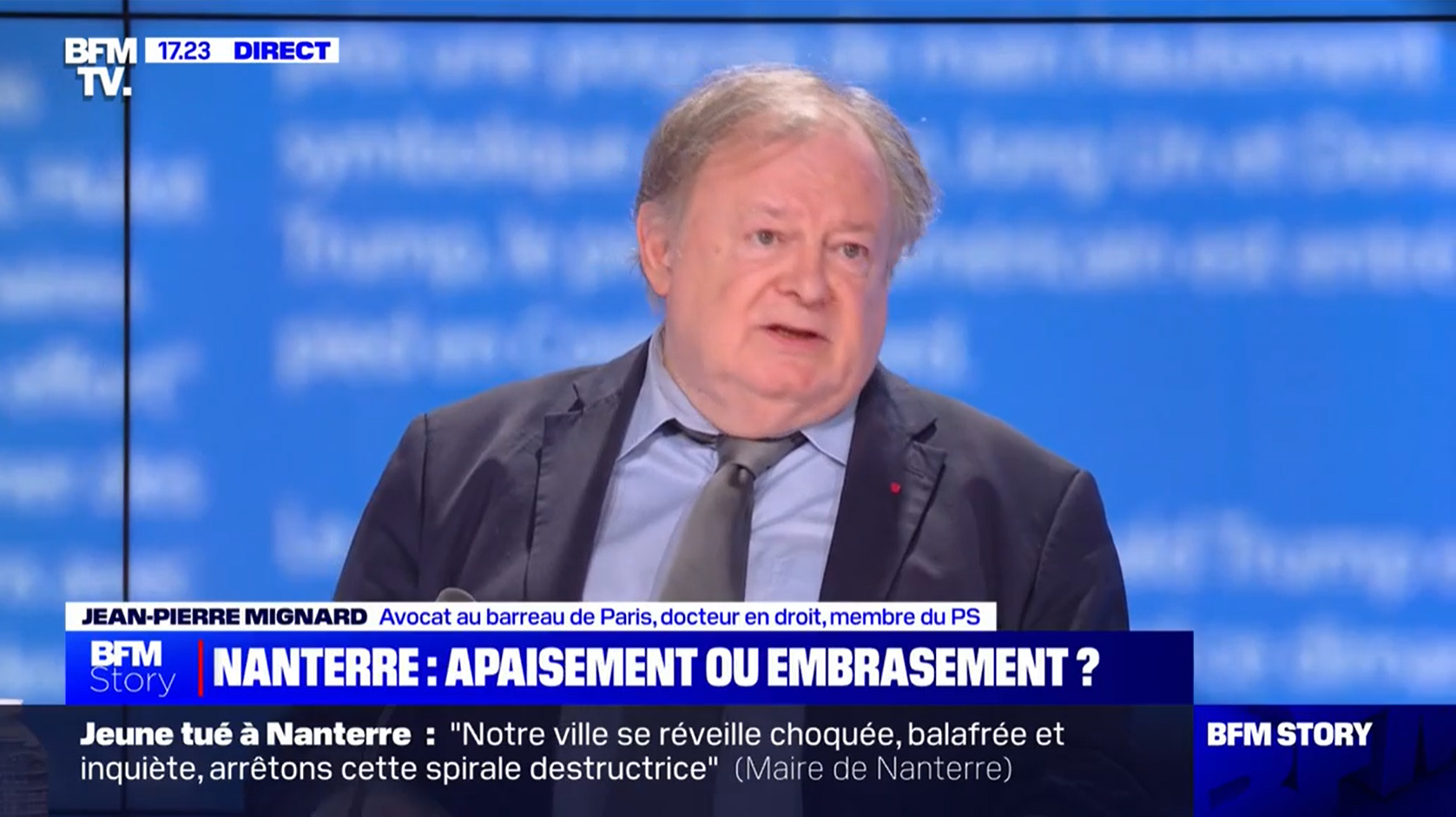 Jean-Pierre Mignard sur BFM TV : « Jeune tué à Nanterre, apaisement ou embrasement  ? »